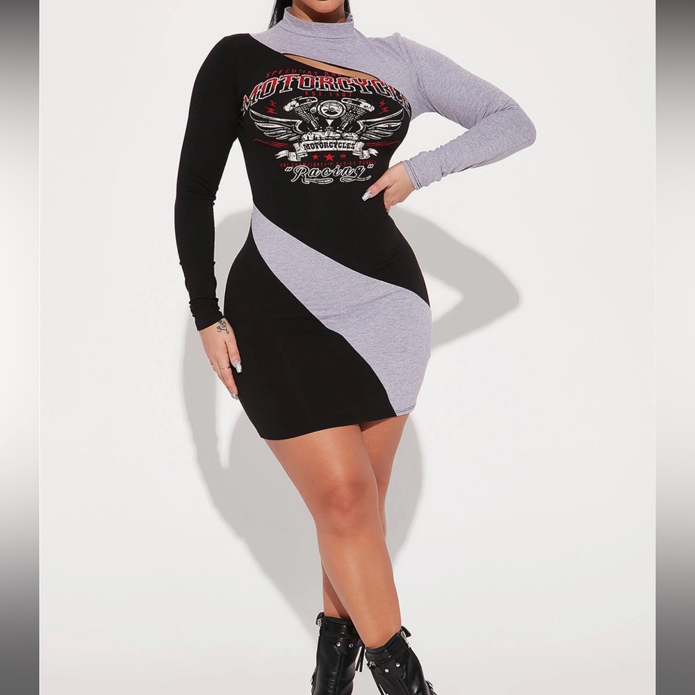 Fashion Nova Motor Racing Mini Dress Black Combo